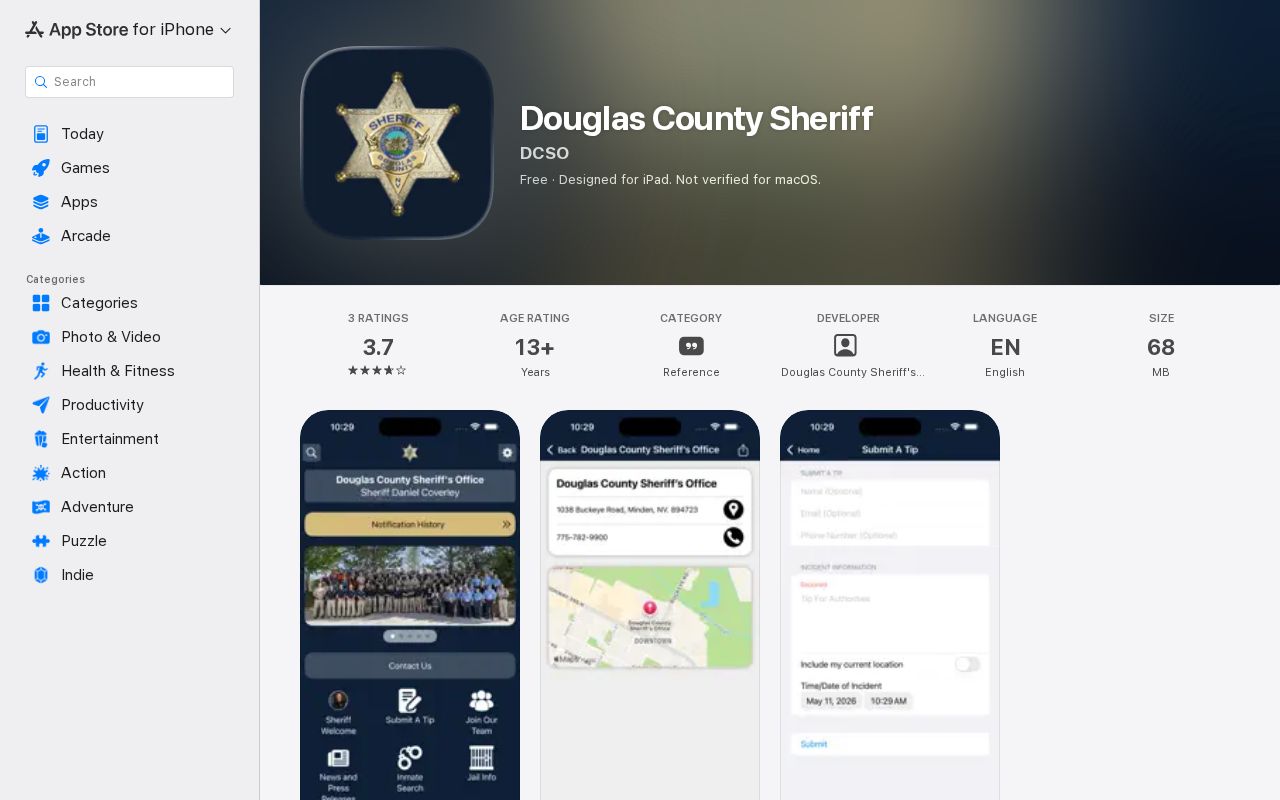 Official Douglas County Sheriff application listing in the Apple App Store