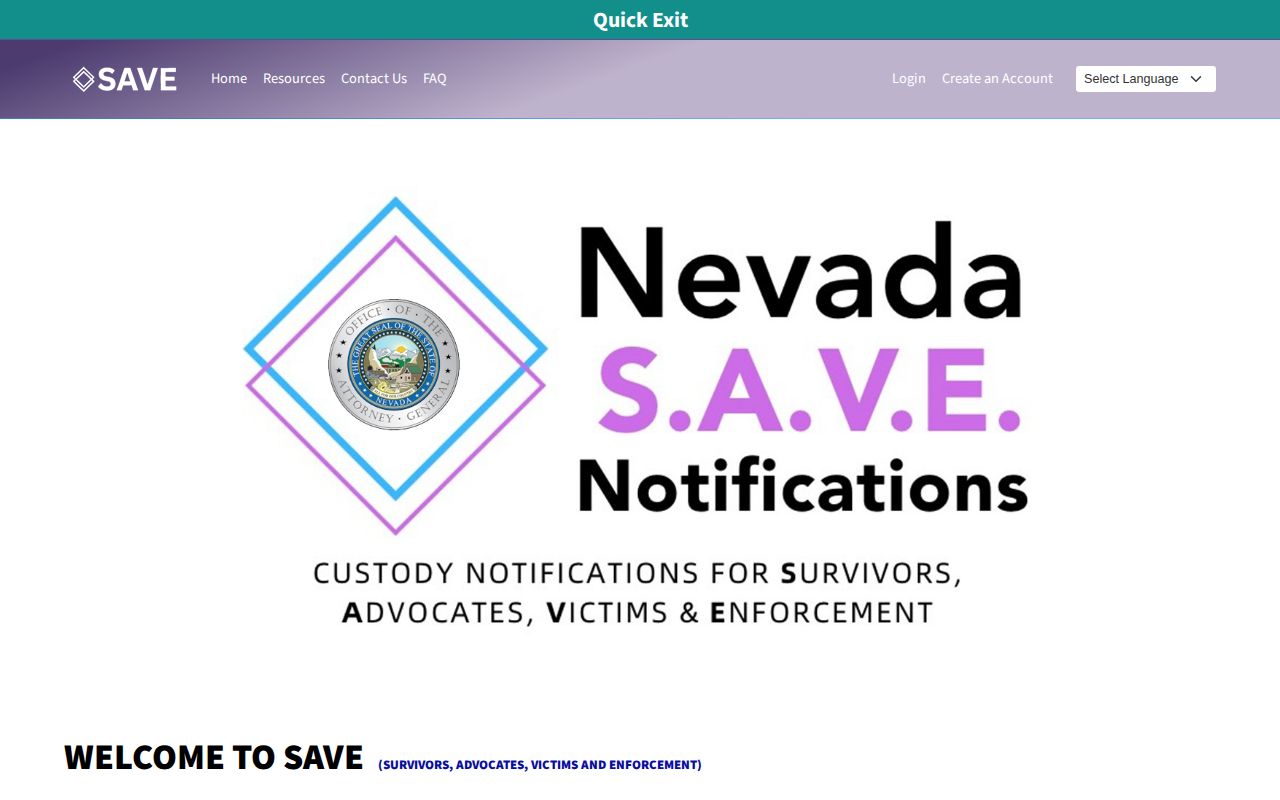 Nevada SAVE custody search and notification website